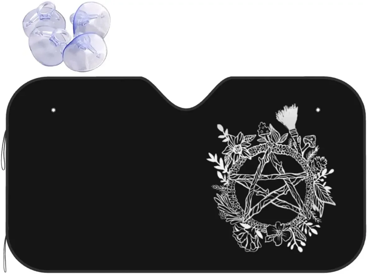 

Готический венок с пентаклем Wicca Witch Pagan Солнцезащитный козырек на лобовое стекло для большинства автомобилей Прочный автомобильный солнцезащитный козырек Блок УФ-лучей сохраняет автомобиль крутой