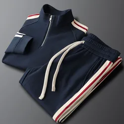 Light luxury side stripe casual sports hoodie set men's autumn and winter knit men's sweatpants two-piece set fashion