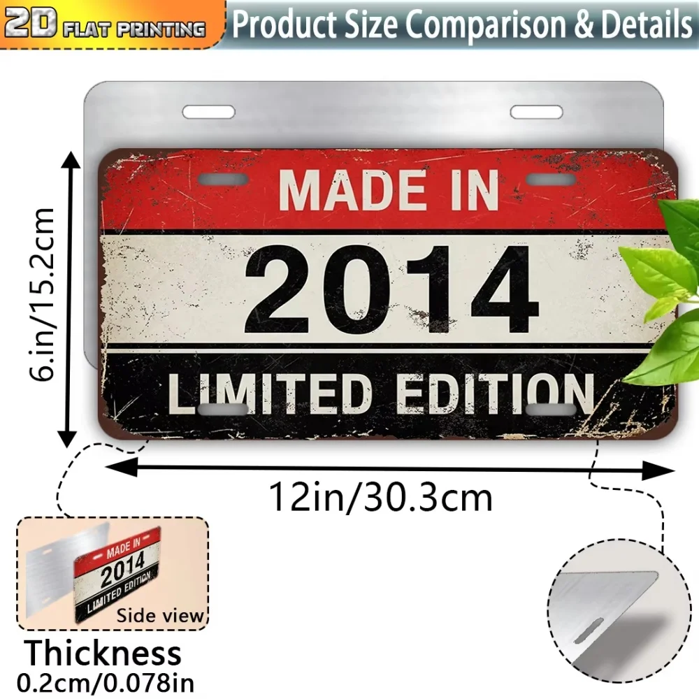 2D Flat Vintage 2014 Limited Edition Aluminum Sign, Retro Metal Wall Art Plaque With Red Design, Perfect Decor