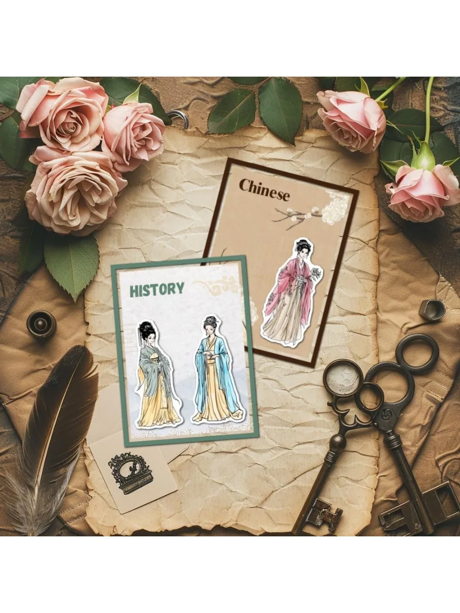 1Sheet Hanfu Women Clear Stamps Ancient China Lady Silicone Clear Stamp Seals Fan Transparent Stamps for DIY Scrapbooking Cards