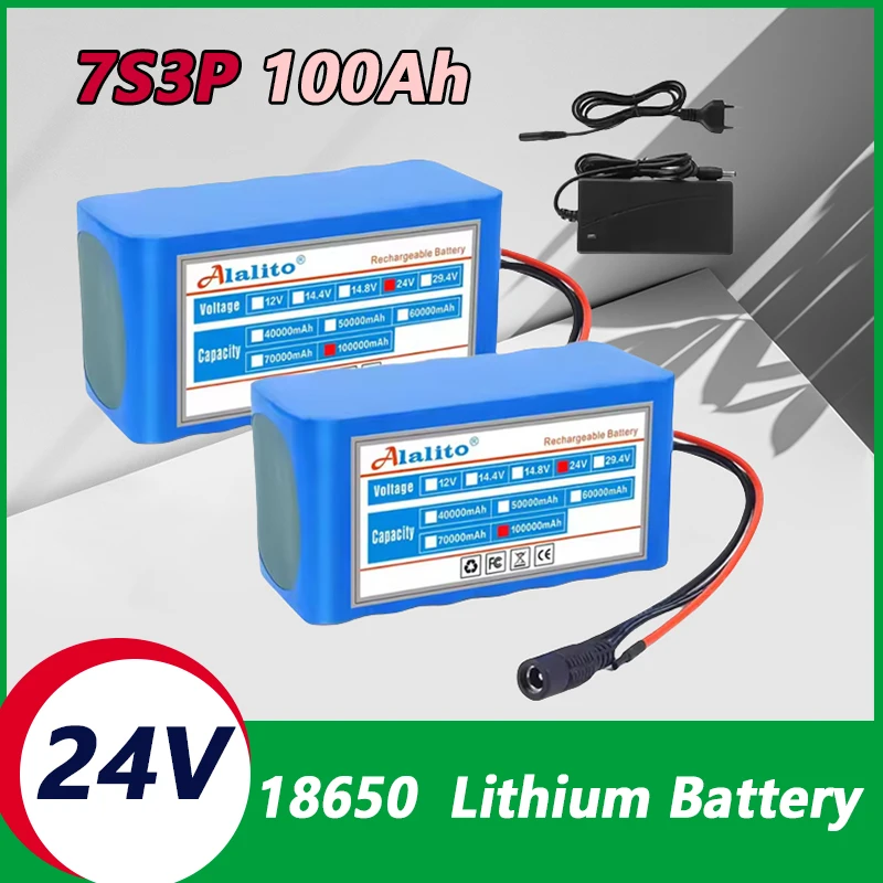 NEW 7S3p 100Ah 18650 lithium battery rechargeable battery with BMS protection board lithium-ion battery pack with charger