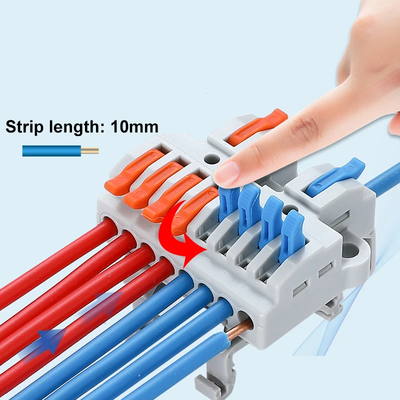 6pcs DIN Rail Terminal Blocks, DIY Splicing Wire Connectors for Circuit Inline 28-12AWG 2 in 8/10 Out 3 IN 12/15 OUT