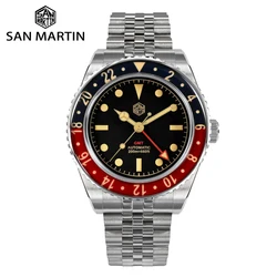 San Martin-Relógio Mecânico Automático Masculino, Vintage GMT, Luminoso Completo, Sapphire Glass, Bezel, Luxo, Novo, 20 ATM, 40mm