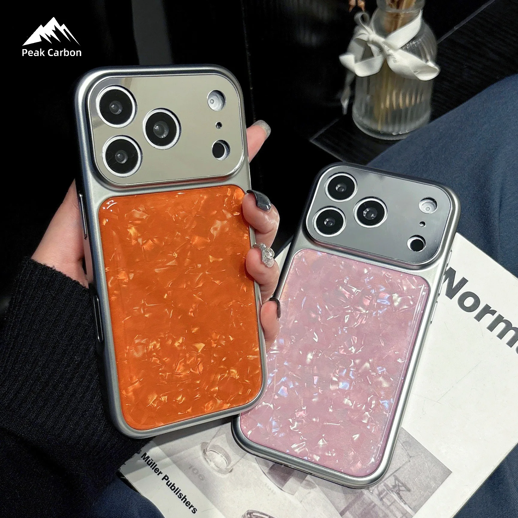 

Color Glue Dripping Process Shell Pattern Anti-drop Phone Case for iPhone 17 16 15 14 13 Pro Max with Electroplating Frame