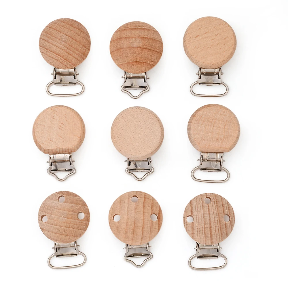 Porte-sucette en bois pour bébé, 10 pièces, Clip métallique en hêtre, Clips de sucette pour bébé, accessoires de chaîne, jouet de dentition en bois sans BPA