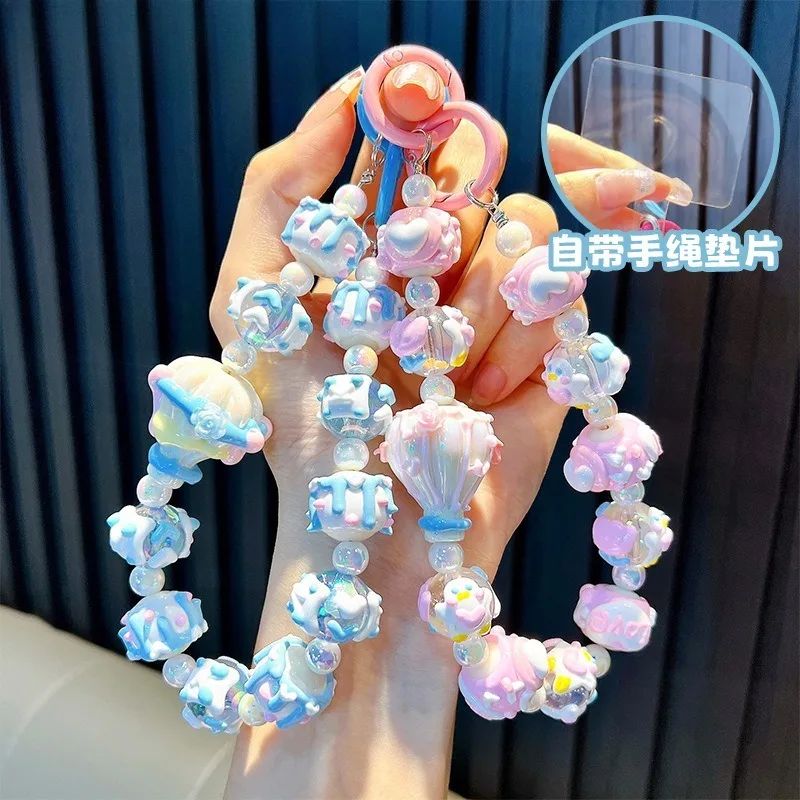 

Luxury Colorful Acrylic Keychain Hand Painted Beads W/Card Phone Chain Charms Backpack decoration Pendant Hanging Ornament Gift