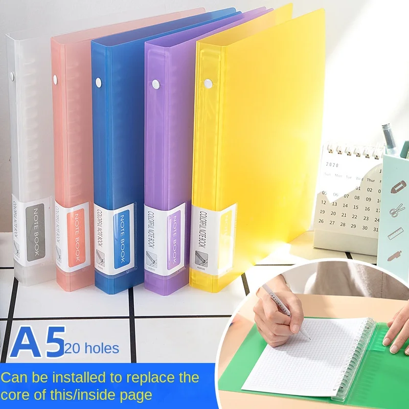 A5 Binders 20 Hole of Loose-leaf File Folder with Transparent Colorful PP Cover Document Organizer Paper Organizer Budget Binder