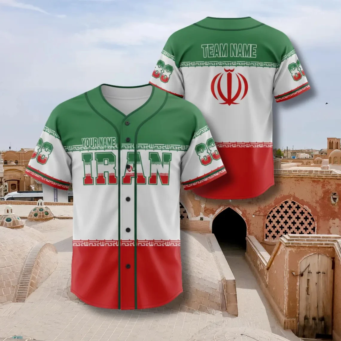 Custom Iran National Emblem Baseball Jersey Personalized Name Team Number Classic Green White Red Flag Strip Print Sports Tees