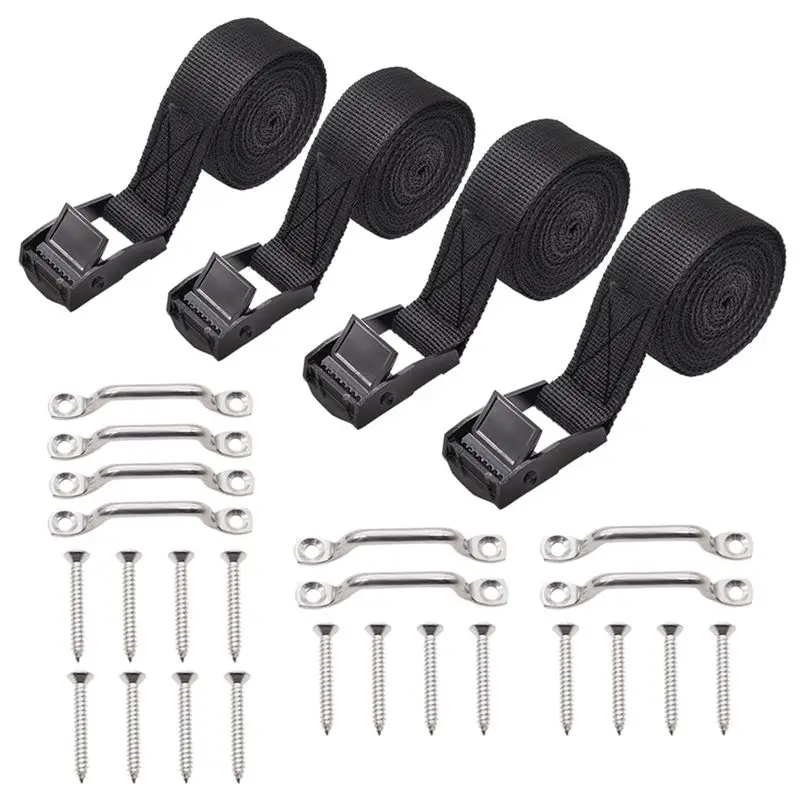 A30F-1Inch X 4Ft Battery Tie Down Strap Kit With Stainless Steel Cam Buckle, Bracket And Screws For Boats, Luggage Belt, Cars Du