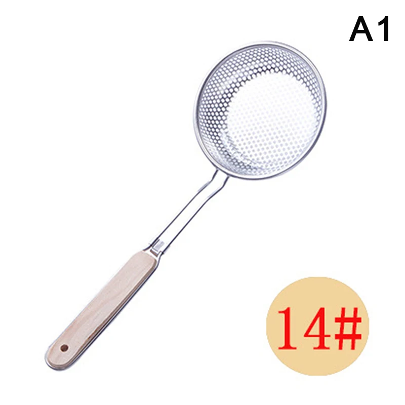 Wooden Handle Stainless Steel Colander Pasta Noodle Strainer Skimmer Spoon Oil Pot Food Filter Strainer Cooking Kitchen Utensils