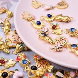 3/16Pcs Diy Cartoon Kawaii Animal Rabbit Goldfish Butterfly Charms Supplies Mix Enamel Astronaut Angel Love Moon Pendant Jewelry