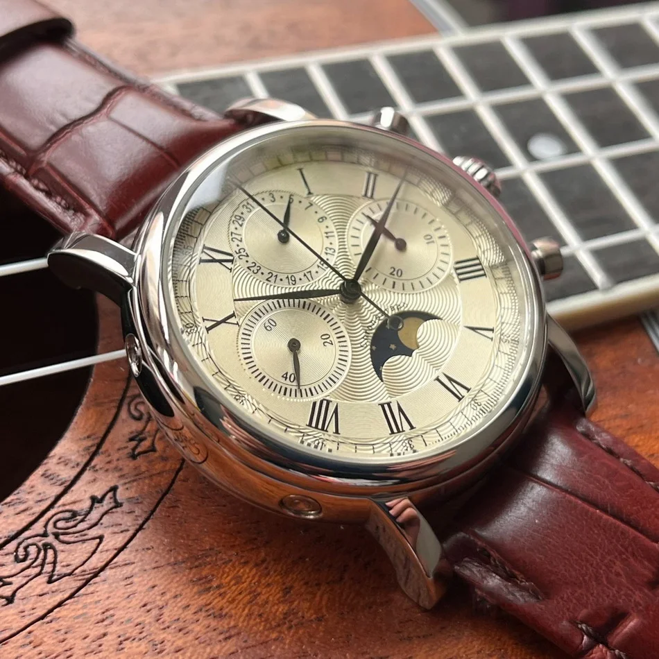 Gull Tron en Chronograph Watch Moonphase 42.5MM Manual Winding Mechanical Wristwatch ST1908 Sapphire Mirror triple Windows