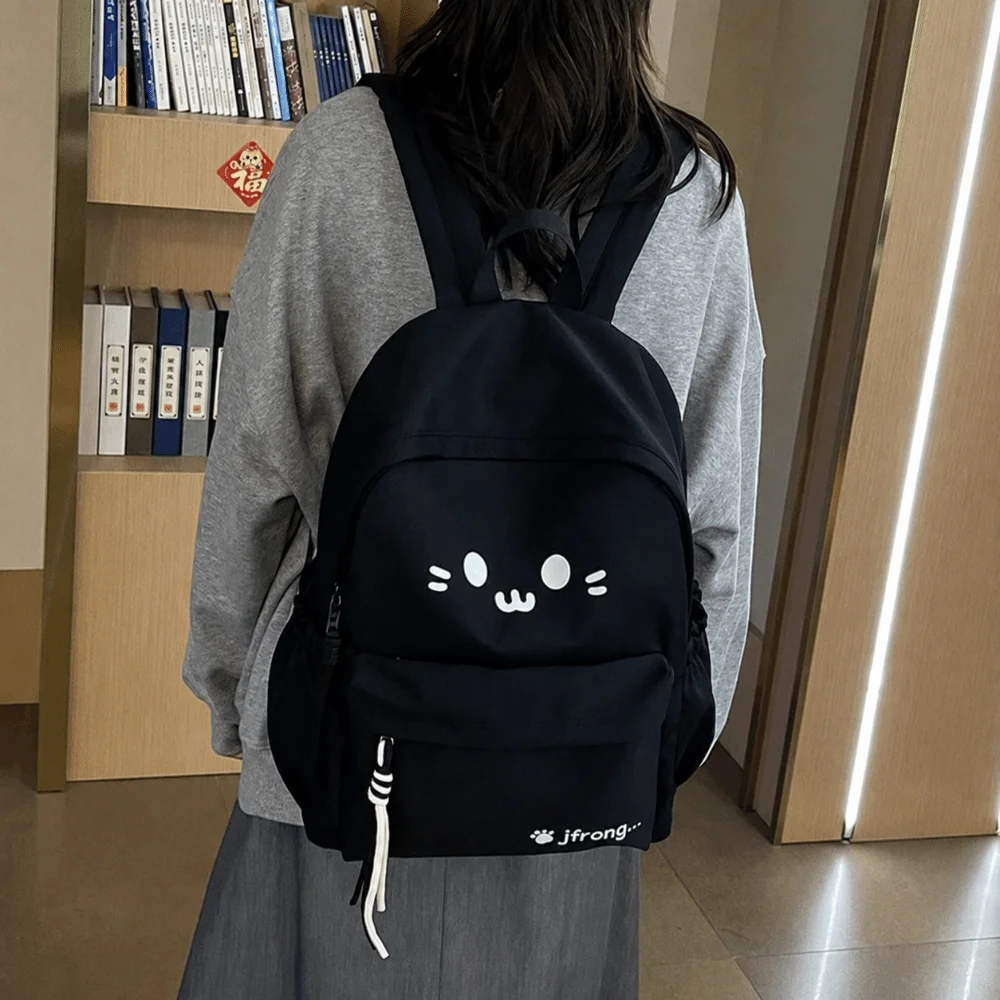 Fashion Cute Print Travel Backpack Large Capacity Nylon Student Schoolbag Multi-pocket Solid Color Laptop Daypack