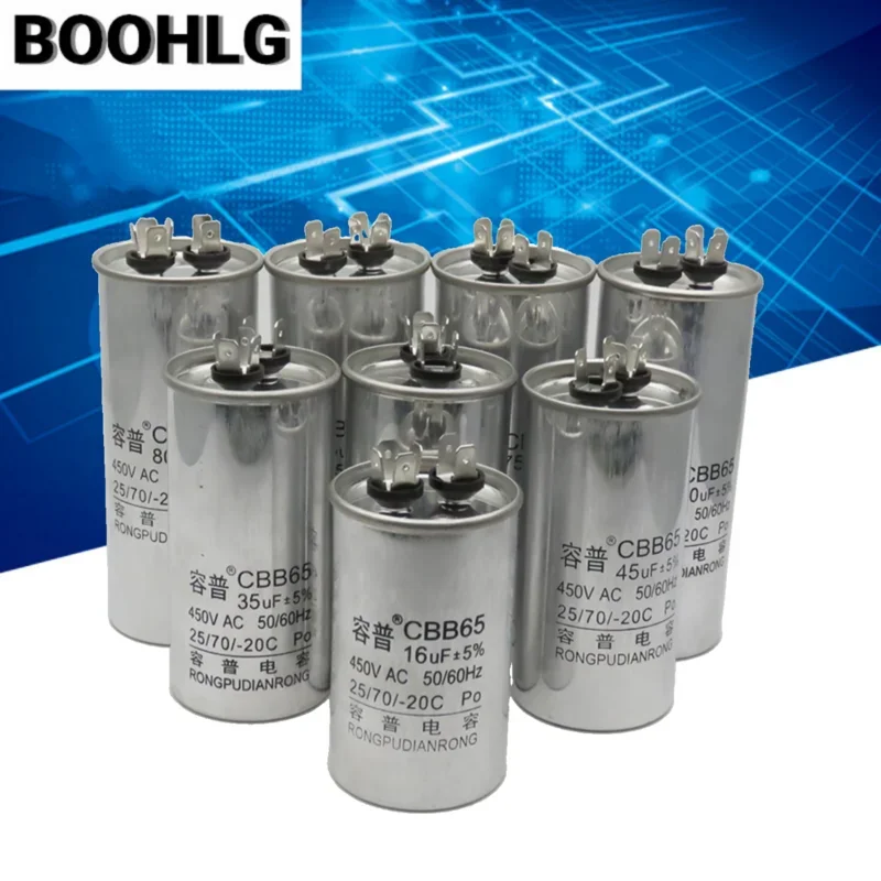 Cbb65 450v ac motor capacitor ar condicionado compressor começar 5uf 6uf 20uf 25uf 30uf 35uf 40uf 45uf 50uf 60uf 70uf