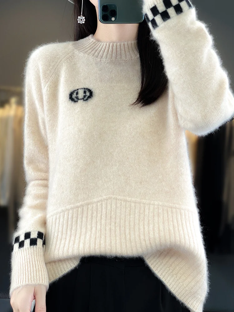 

Autumn Winter Women Sweater Long Sleeve O-Neck Pullover 100% Merino Wool Knitwear korean clothes youthful woman clothes Tops