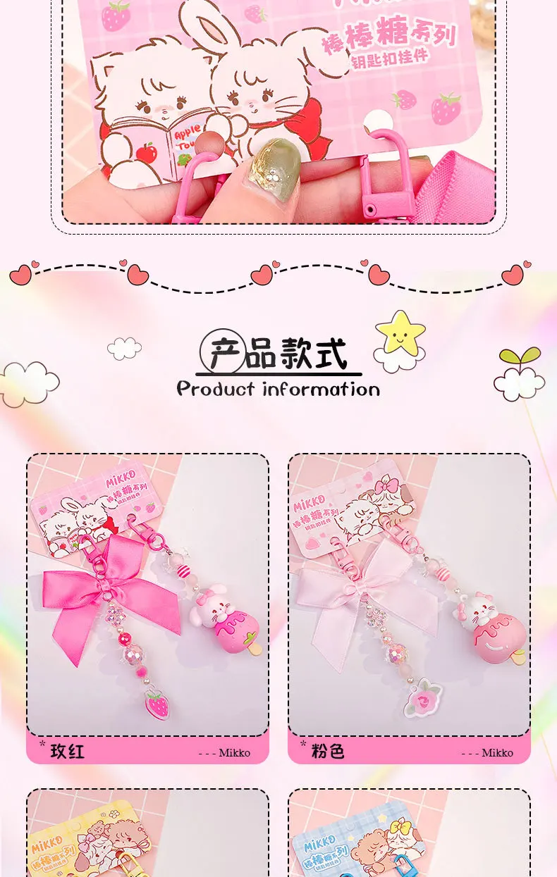 Cartoon Mikko Lutscher Perlen Schlüsselanhänger Kawaii Candy Farbe Kaninchen Katze Tier Rucksack Telefon Zarter Anhänger Schlüsselanhänger für Frauen Mädchen – Detail 4