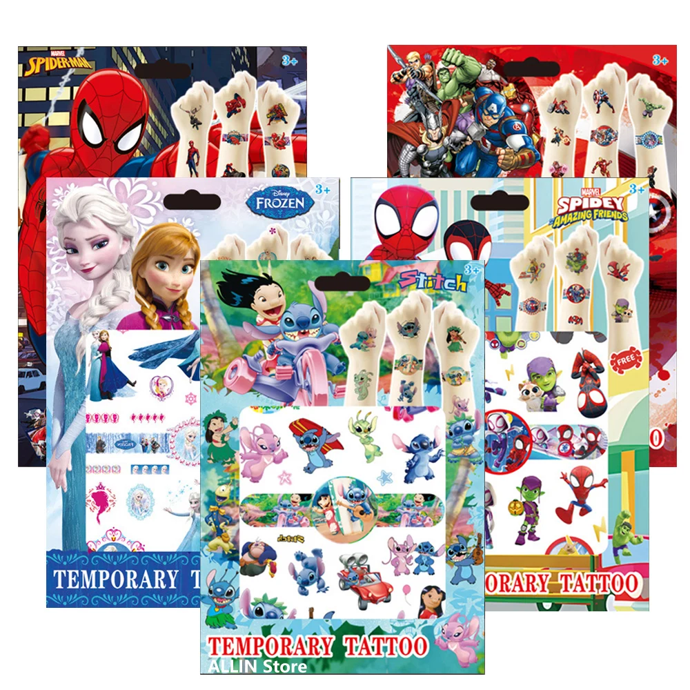 Disney Waterproof Temporary Tattoo Stickers Anime Spiderman Frozen Stitch Avengers Arm Face Body Art Fake Tattoo Sticker Kid Toy