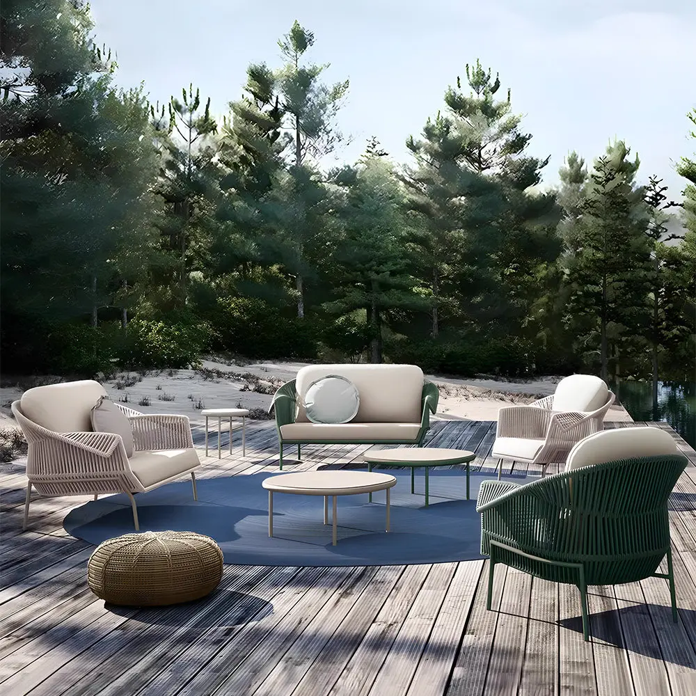 Outdoor sofa rope courtyard garden rooftop outdoor villa leisure furniture open-air hotel terrace table and chair combination