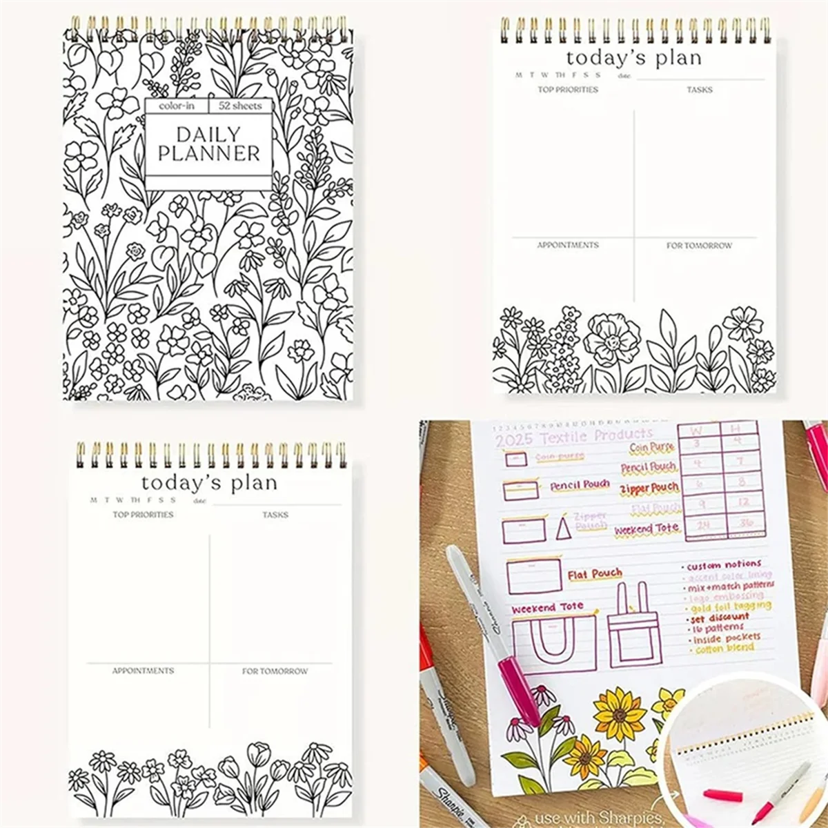 ABGV Color-in Spiral Tally Book for Classroom Office Plan Work Schedule Checklists Planer Book