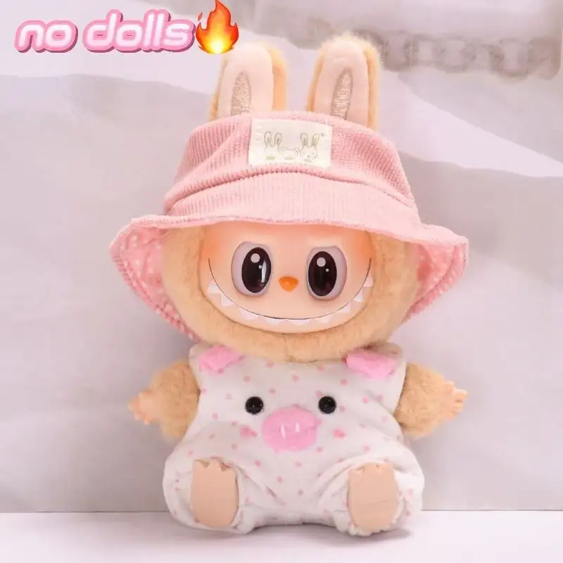 

For Labubu Pendant Second Generation Cute Fashion Pink Piggy Strap Pants Sitting Party Series Baby Clothes Replacement Dress Up