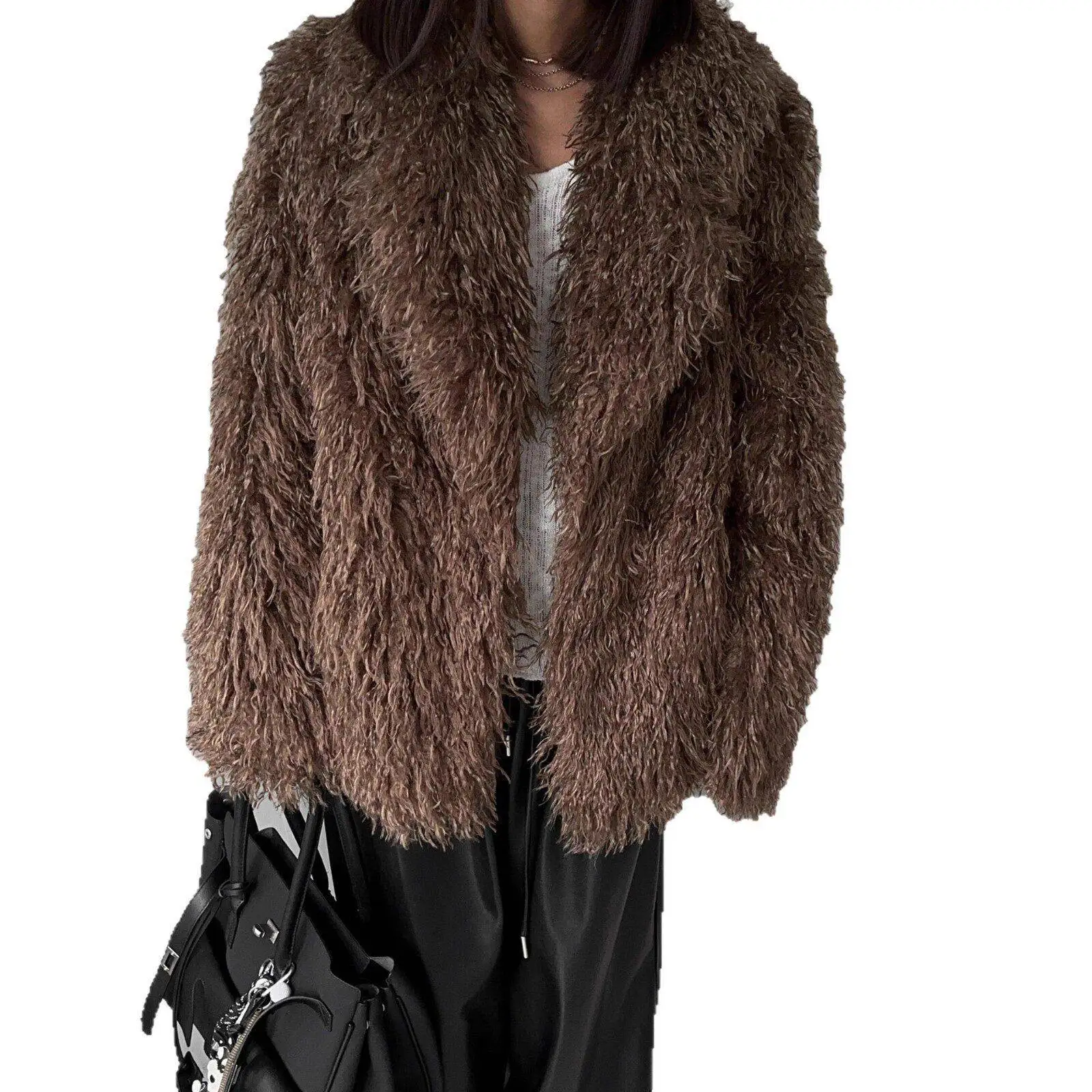 Winter Fashion Outerwear Women's Loose Thick Soft Versatile Coat Artificial Fur Coat European Style Long Sleeve  Color