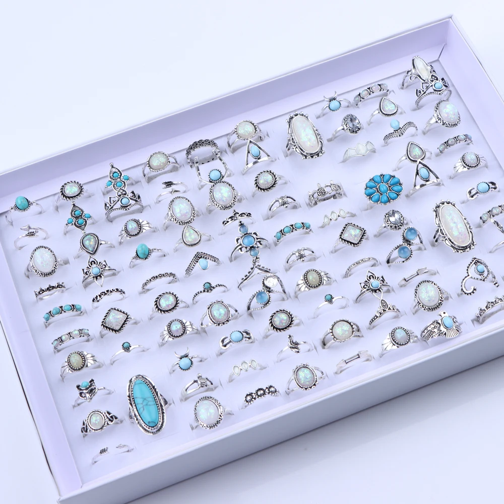 20/30 Teile/los Vintage Boho Glas Türkis Ringe Mode Frauen Urlaub Stil Täglichen Festival Schmuck Party Dekoration Geschenke