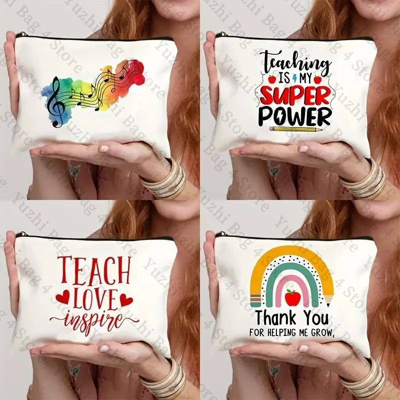 Thank You Helping Me Grow Teacher's Makeup Bag Letter Print Cosmetic Bag Pouch Purse Zipper Pouches Graduation Gift for Teacher