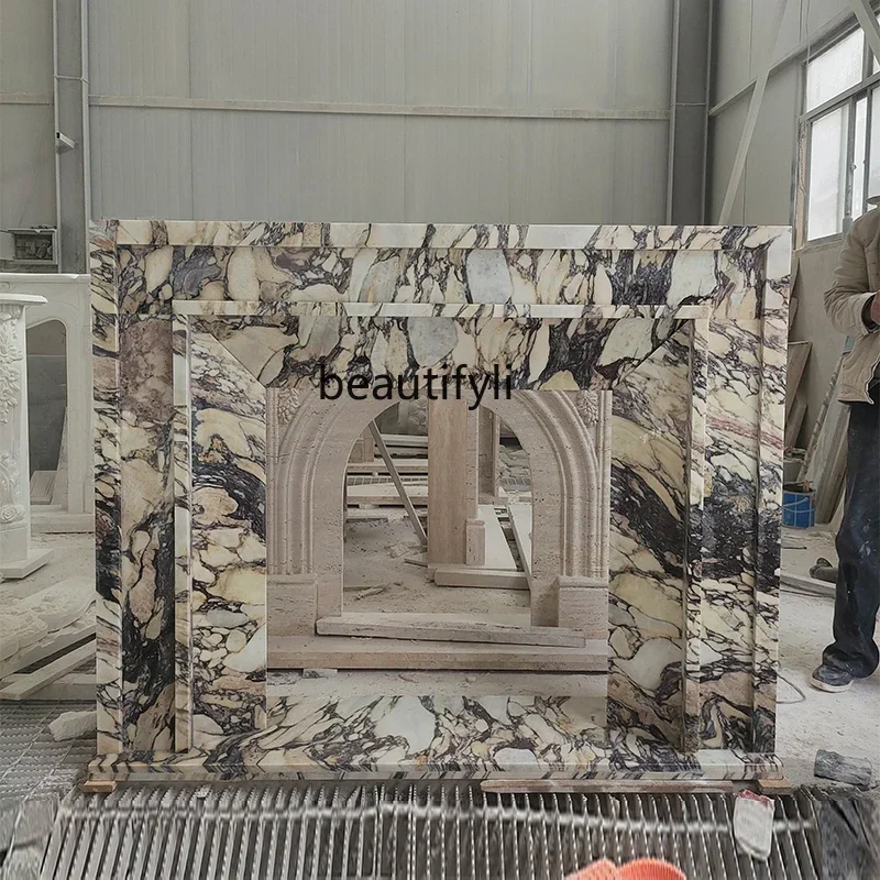

Natural, Luxury Stone, Marble Fireplace French Modern Simple Caracatta Purple Stone Fireplace B06