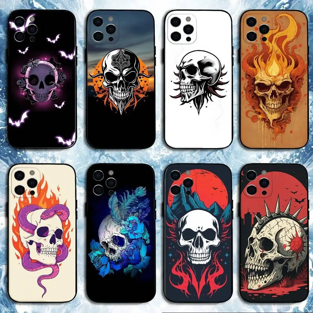 حافظة هاتف لعناصر الهيكل العظمي التوضيحية لهاتف iPhone17,16,15,14,13,12,11 Plus, Pro Max, غطاء أسود من السيليكون الناعم