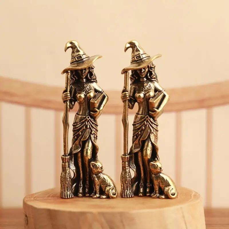 1Pcs Home Ornament Retro Beautiful Wizard Characters Figurines Brass  Magic Small Statue Desktop Decoration Crafts