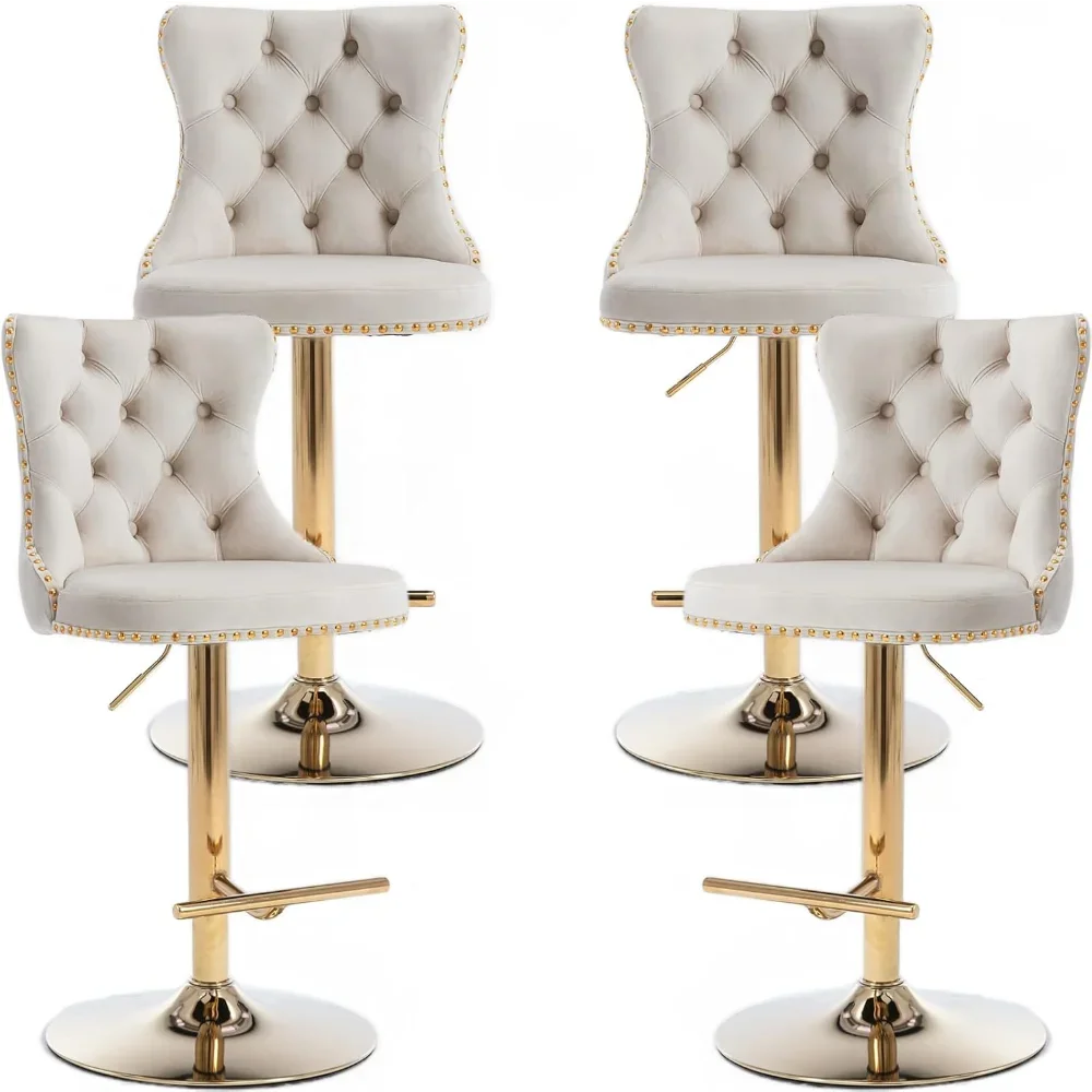 

Swivel Counter Height Bar Stools Set of 2, Cream Kitchen Island Barstools, Velvet Adjustable Bar Height Stool Chairs