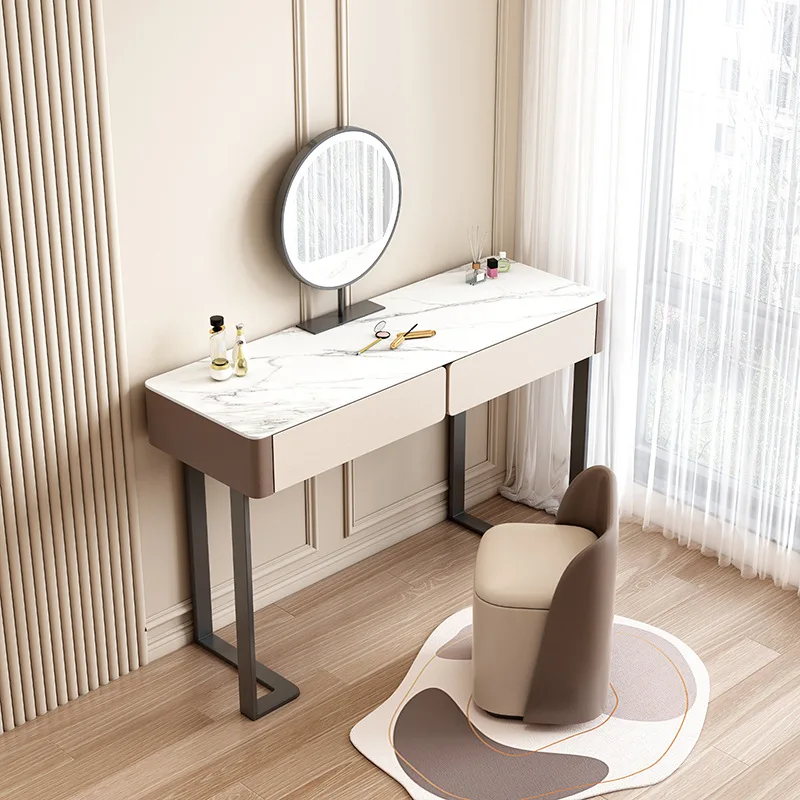 

Solid wood dresser modern simple bedroom bedside makeup table chest integrated light luxury belt smart mirror rock slab dresser