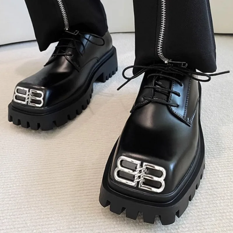 

Мужская повседневная кожаная обувь с большой головкой и квадратной головкой, мужская модная элитная обувь дерби на толстой подошве, Zapatos De Hombre