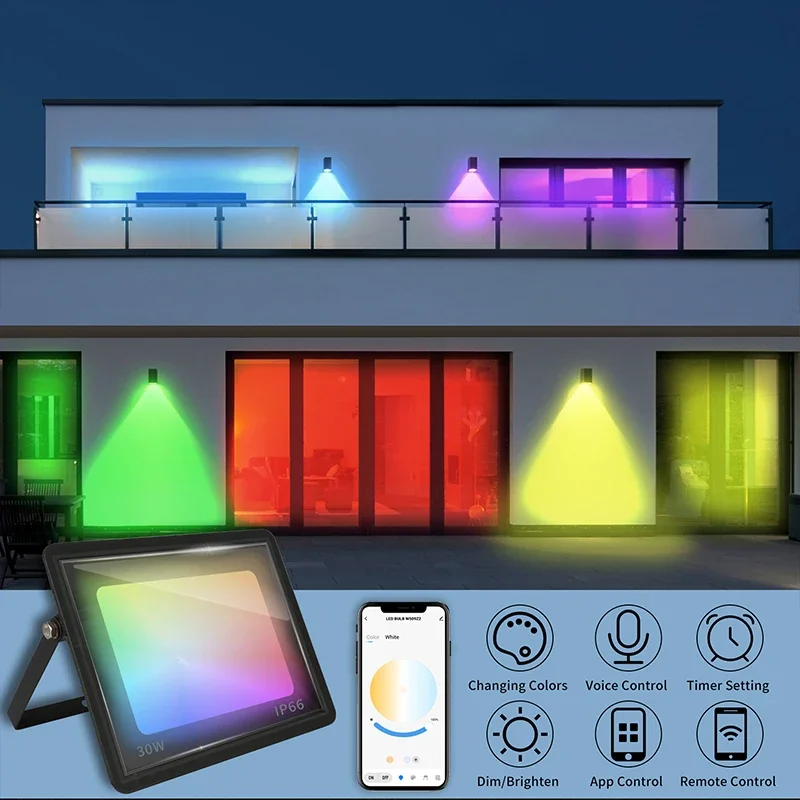 RGB TUYA Floodlight Smart APP Voice Control RGBCW CCT 3000-6500K 30W 50W 100W 220V AC for Garden Party Outdoor Lighting