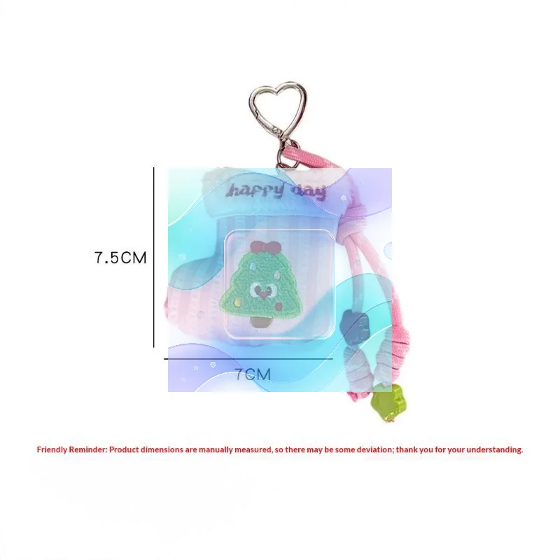 Cute Christmas Sock Keychain Cartoon Embroidery Animal Xmas Charms Bag Pendant