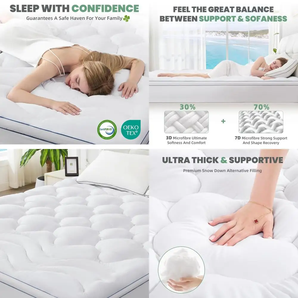 

Очень толстый наматрасник 1450GSM, дизайн четырехлистного клевера, 21 карман, облегчение боли в спине, альтернатива переполненного пуха, белый