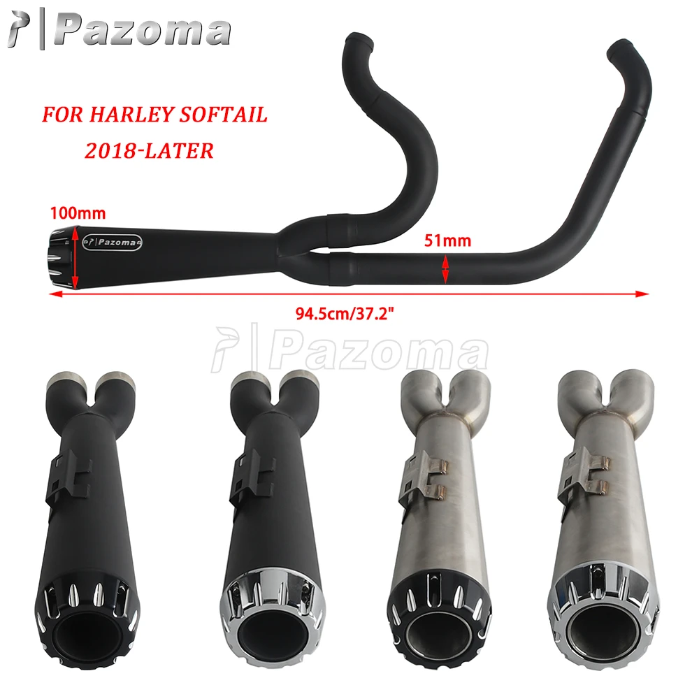 PAZOMA 2-into-1 Full Systems Exhaust Motorcycle Complete Muffler For Harley Softail Low Rider Street Bob Standard FXST 2018-2025