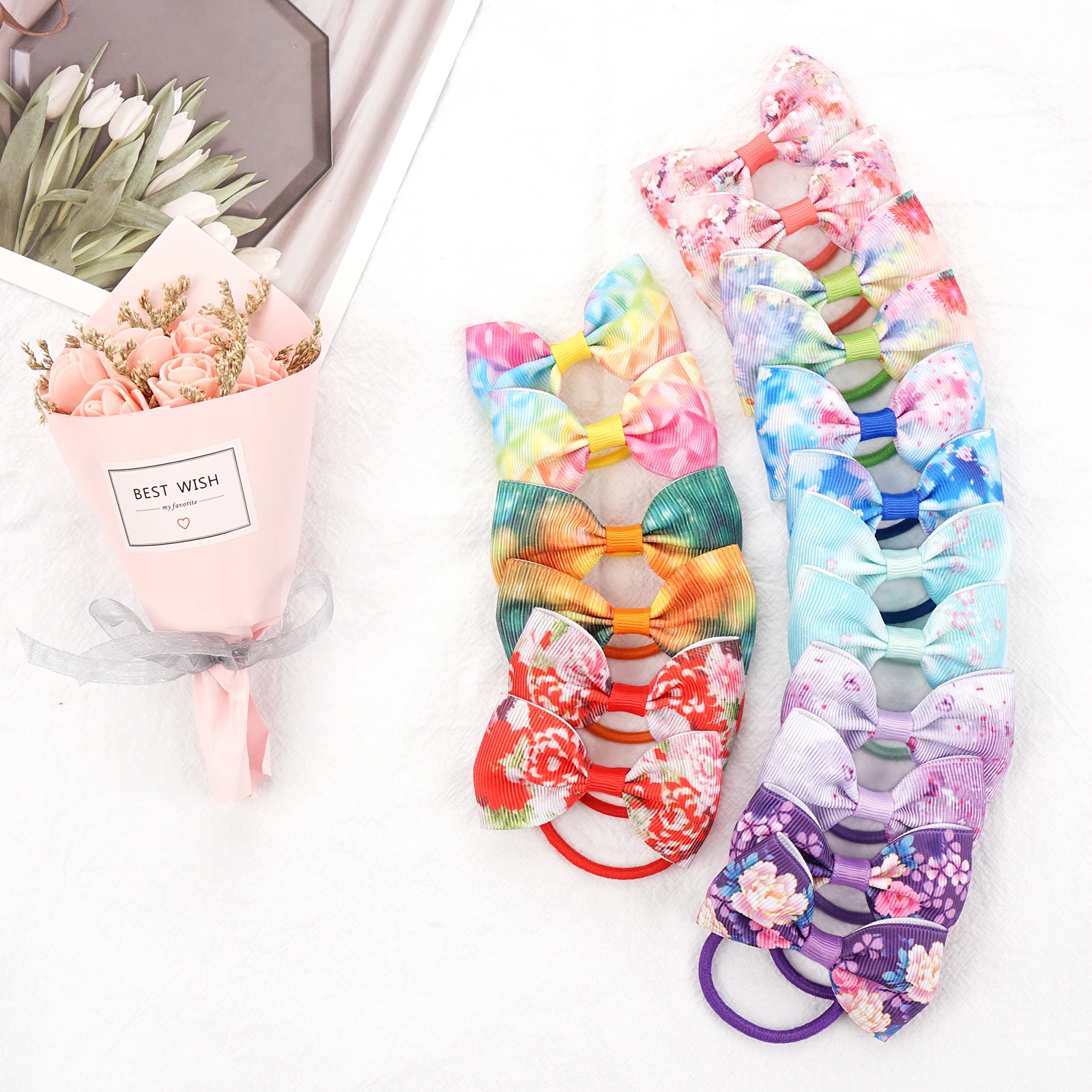 20Pcs sweet colorful butterfly knot hair rope for baby girl elastic ponytail braid frame children hair Accessories for daily use