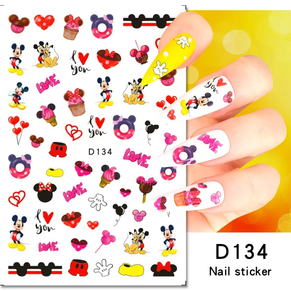 2 Blatt 3D Kawaii Mickey Mouse Nagelaufkleber Niedliche Cartoon-Maus-Klebeaufkleber für Nägel Anime Mickey Decals Nail Art Sliders
