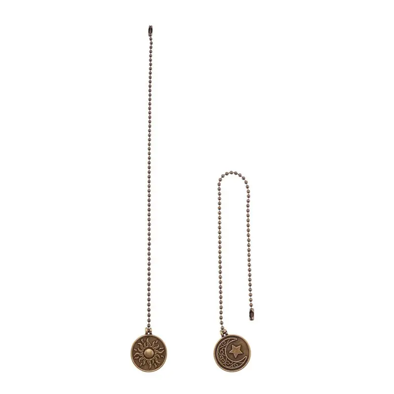 2Pcs Ceiling Fan Pull Chain Set Sun & Moon Pattern Pull Chains Extension Copper Beaded Ball Fan Pull Chain With Ornament-B51B
