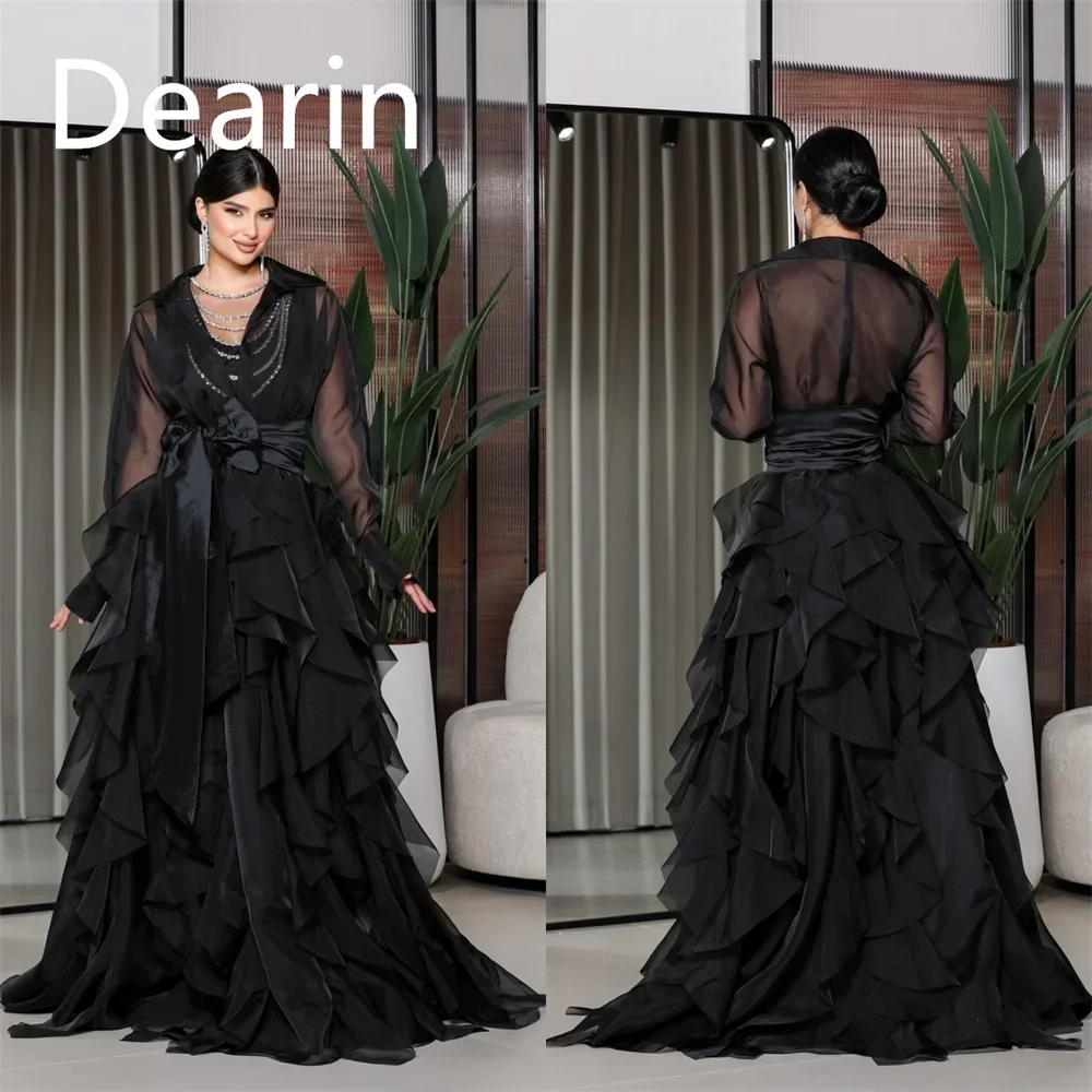 Customized Women Evening Gown Prom Dearin V-neck A-line Skirts Draped Ribbon Bespoke Occasion Dresses Formal Dress