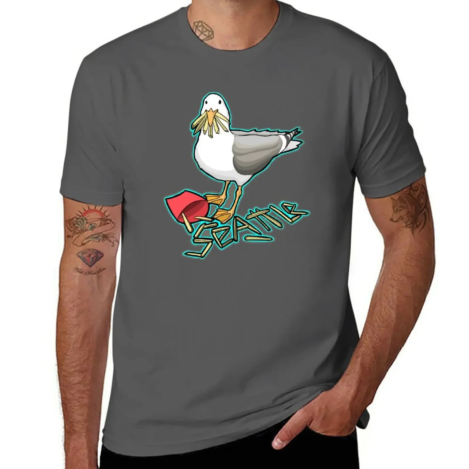 Seagull eating French fries T-Shirt new edition plus sizes heavyweight t shirts for men