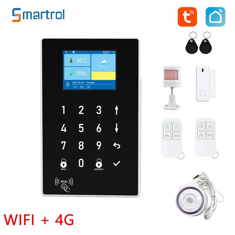 Smartrol 4G Security Alarm System Tuya WiFi 2 in 1 Alarme Host Security Protection Sensor for Smart Home Security Alarms Kit