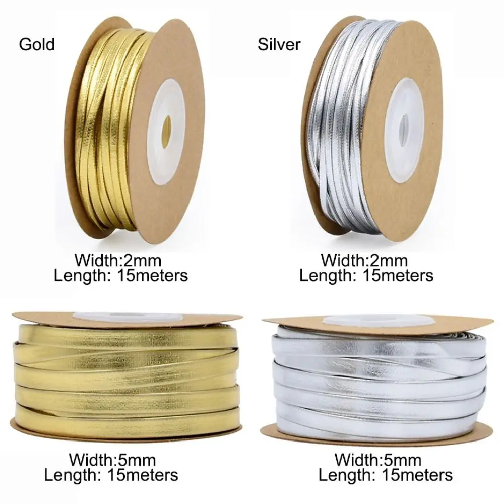 Craft Gold Silver Leather Ribbon Matte Flat Shine Rope Beading String Ribbon Home Party