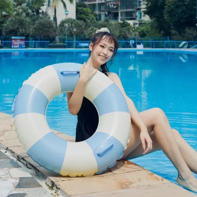 Anillo de natación para niños, anillo de natación a rayas de PVC, cojín flotante inflable de verano para niños y niñas, tubo de natación, Donuts flotantes