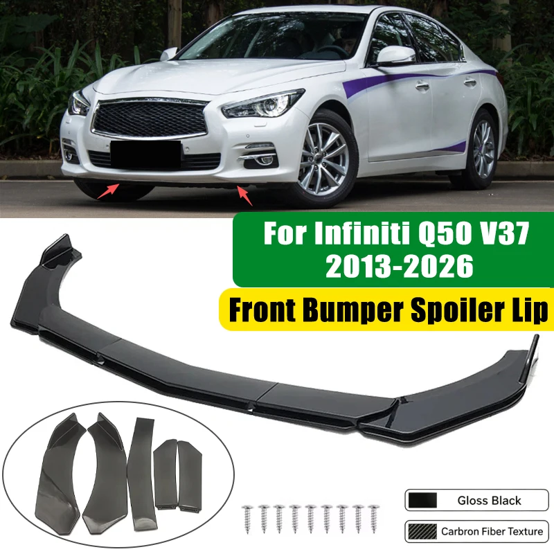 For Infiniti Q50 V37 2013-2026 5Pcs ABS Car Front Bumper Lip Spoiler Splitter Body Kit Canard Tuning Accessories