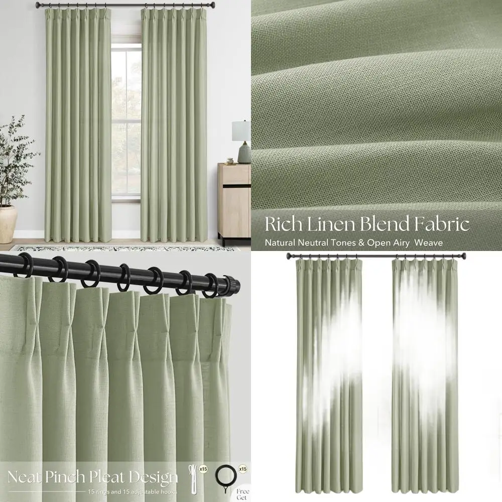 

Sage Green 84 Светофильтрующие плиссированные шторы, набор из 2 панелей для гостиной с задней выступами и плиссированными крючками, полупрозрачный льняной вид