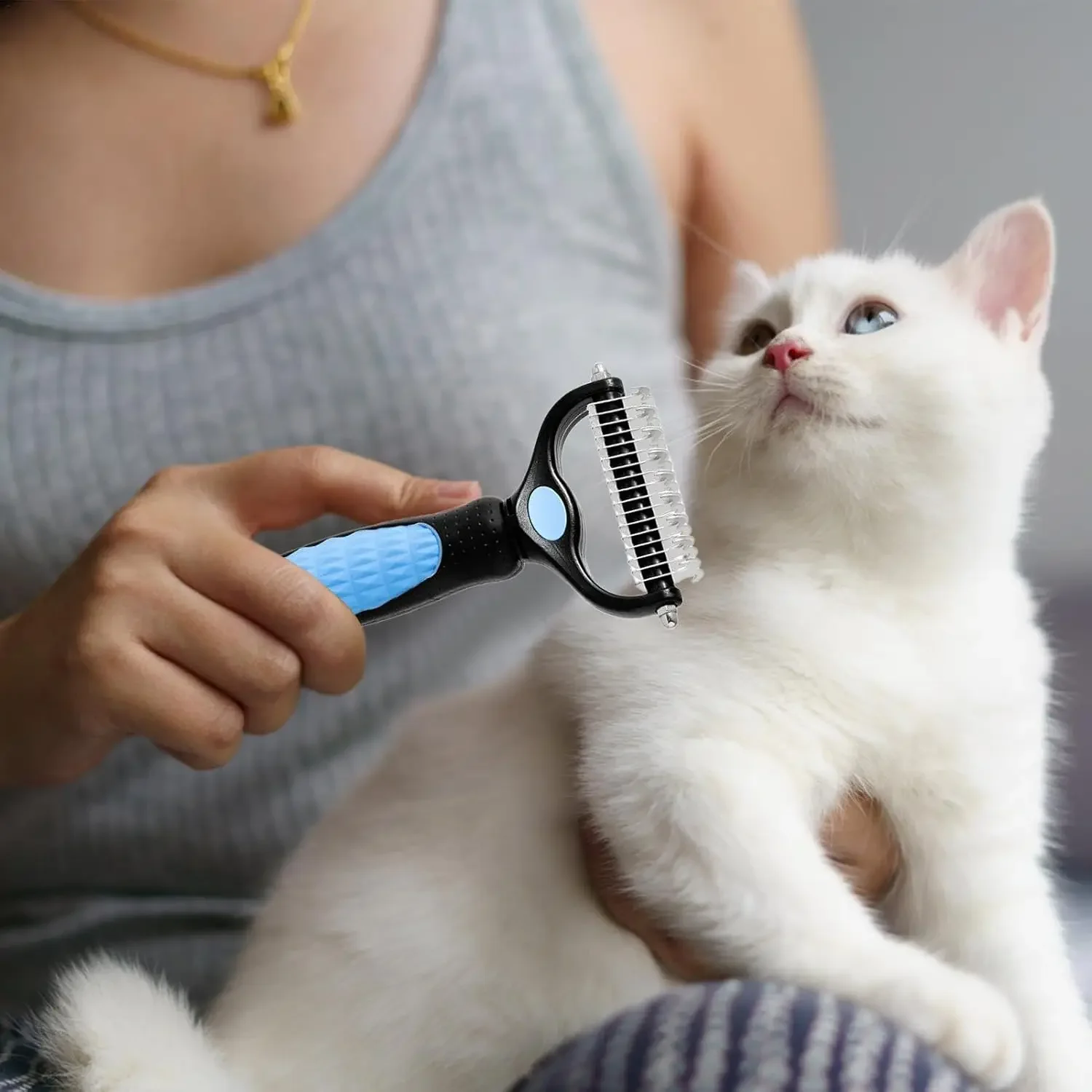 Cat Hair Removal Comb Dog Hair Removal Brush Stainless Steel Double Sided Pet Grooming Brush Removing Tangles Cat Accessories