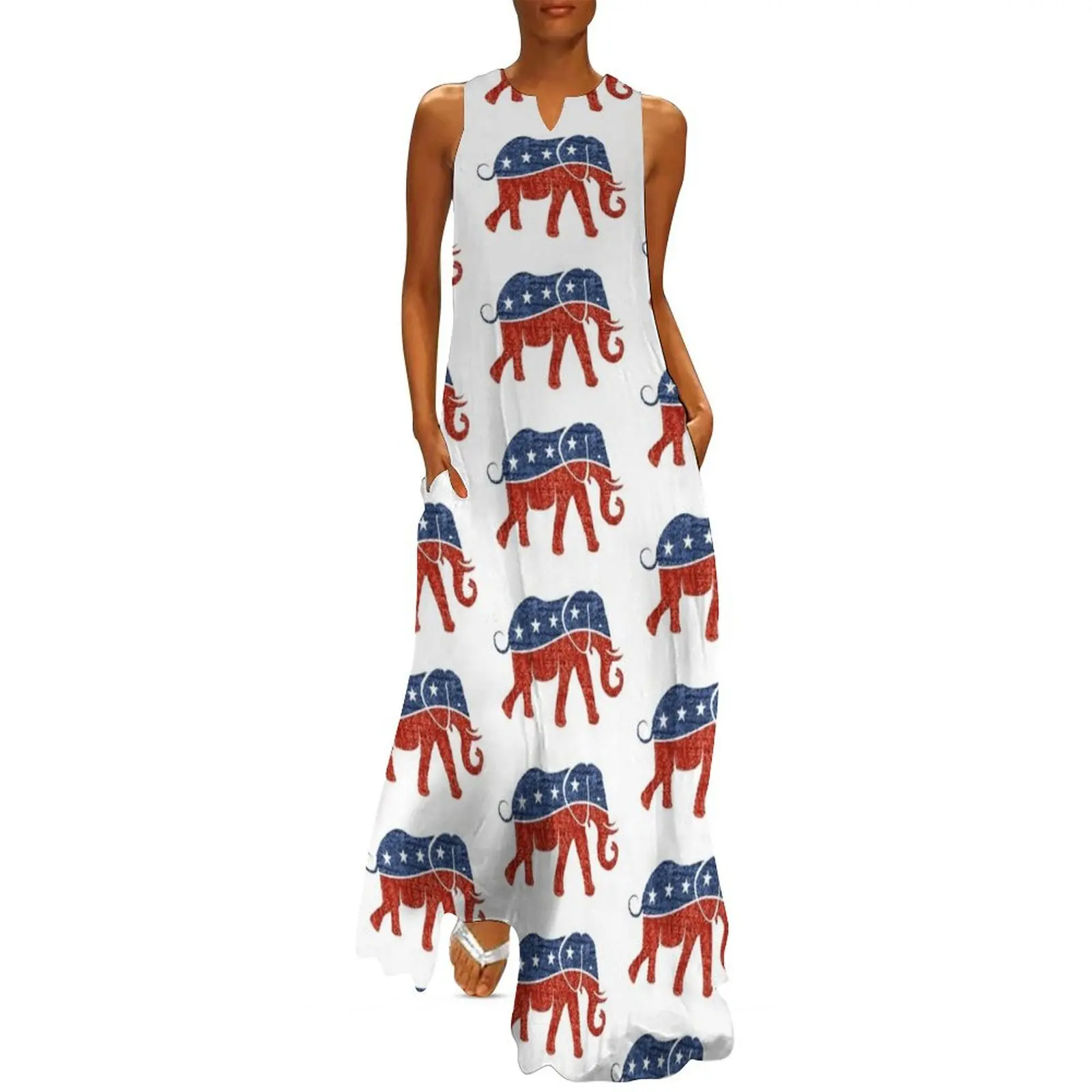 

glitter print republican elephant Long Dress womans clothing loose women's dress Dress