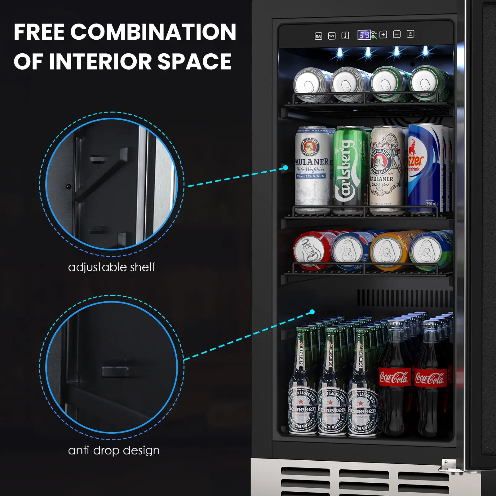 15 Inch Outdoor Beverage Fridge Weather Proof Stainless Steel Beverage Cooler Under Counter Beer Fridge Beverage Refrigerator